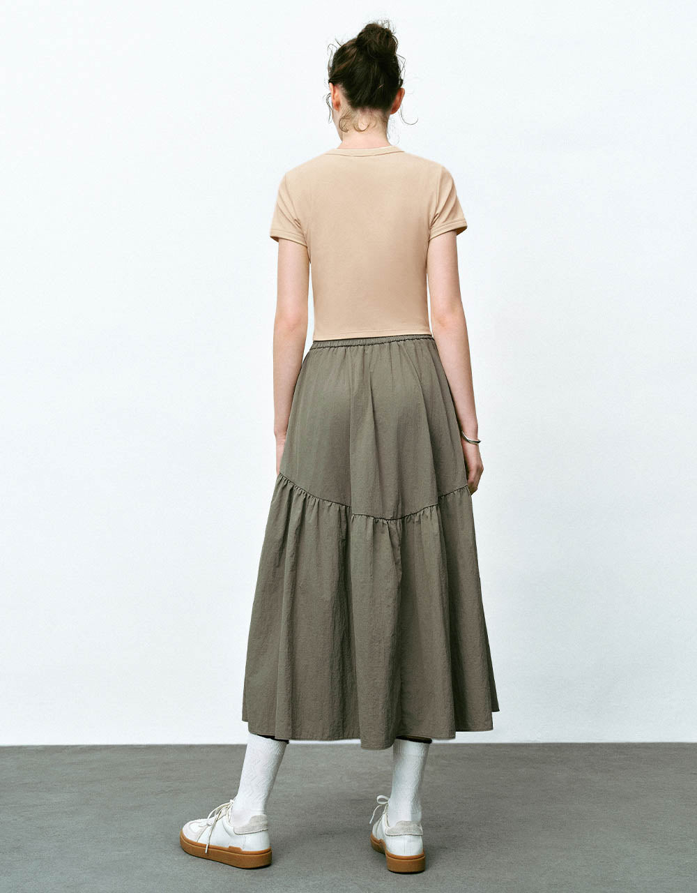 Elastic Waist Midi A-Line Skirt