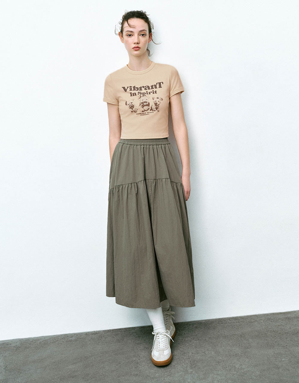 Elastic Waist Midi A-Line Skirt