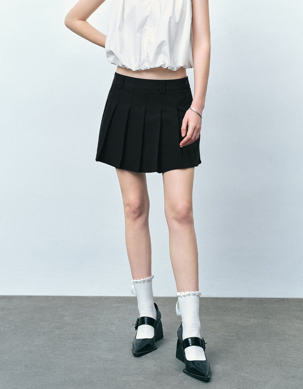 Pleated Mini A-Line Skirt