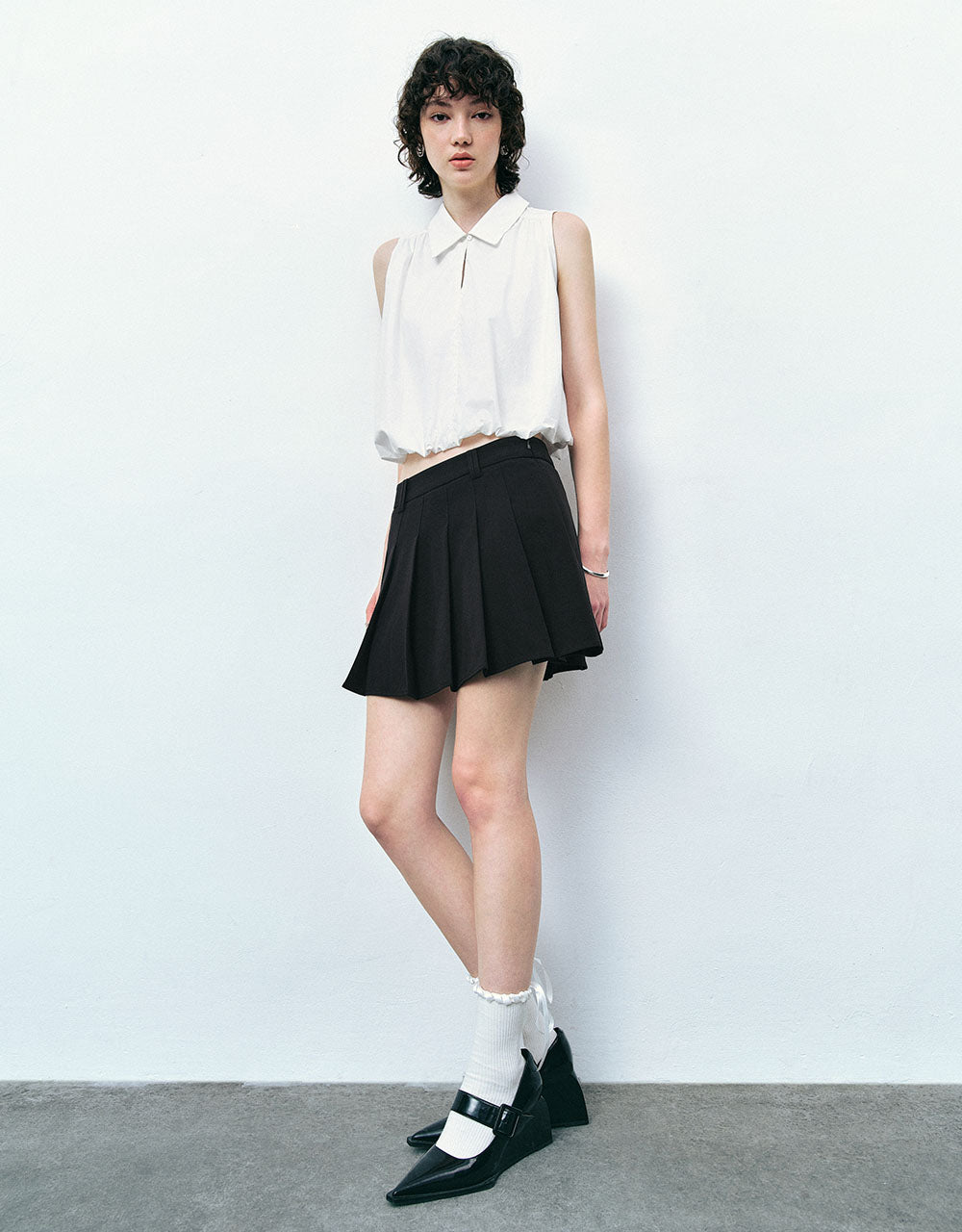 Pleated Mini A-Line Skirt