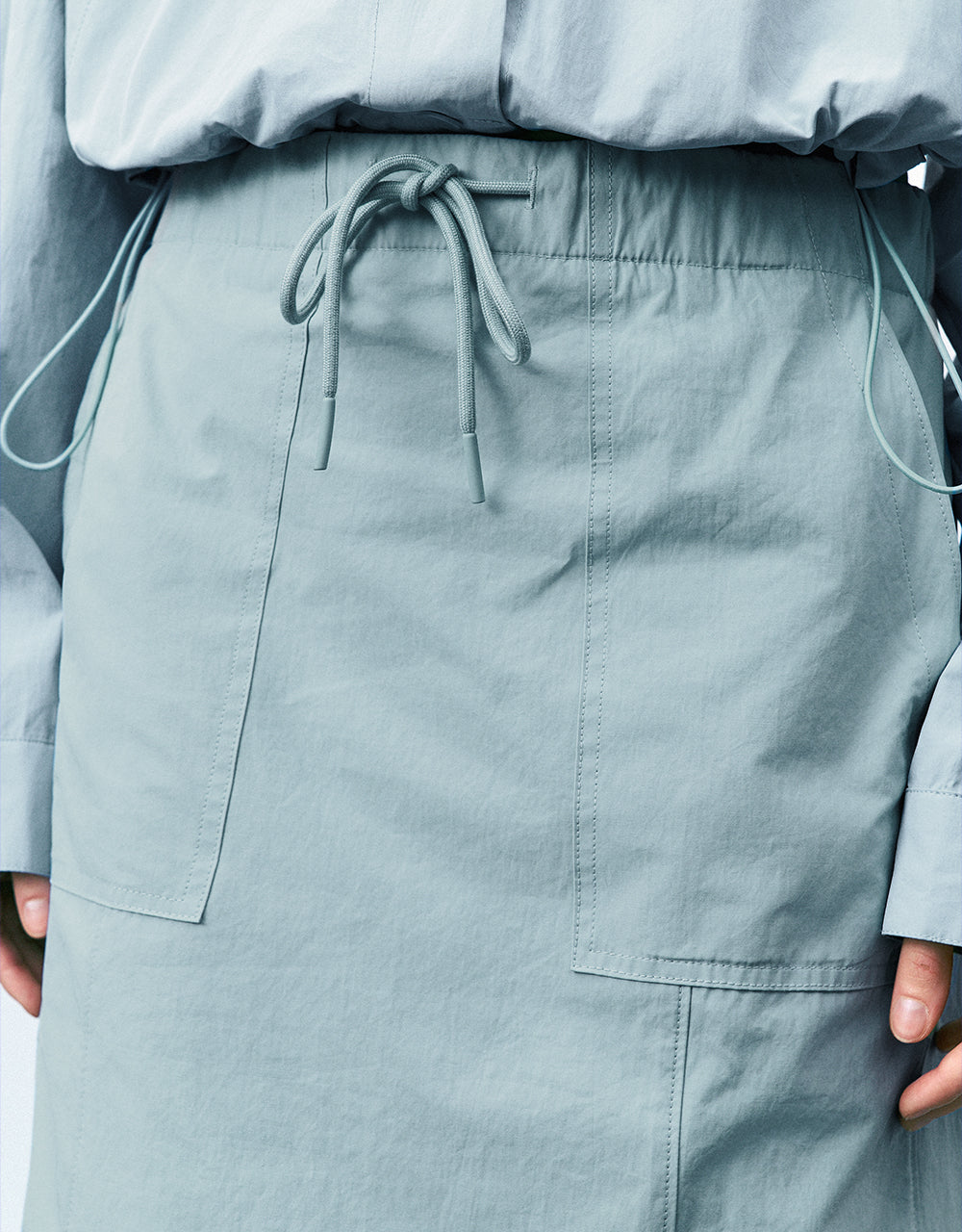 Drawstring Waist Midi A-Line Skirt