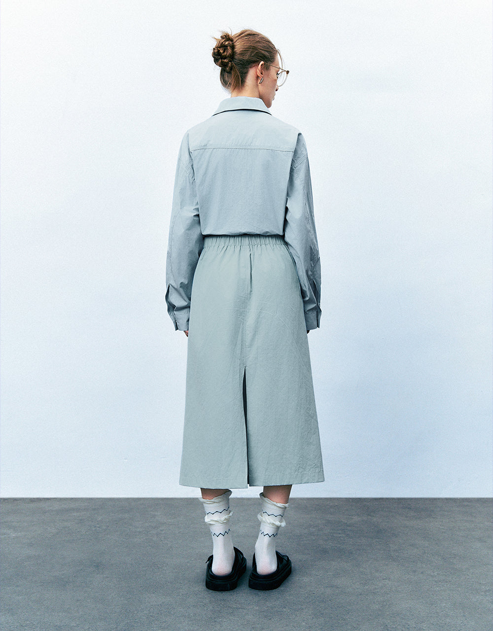 Drawstring Waist Midi A-Line Skirt