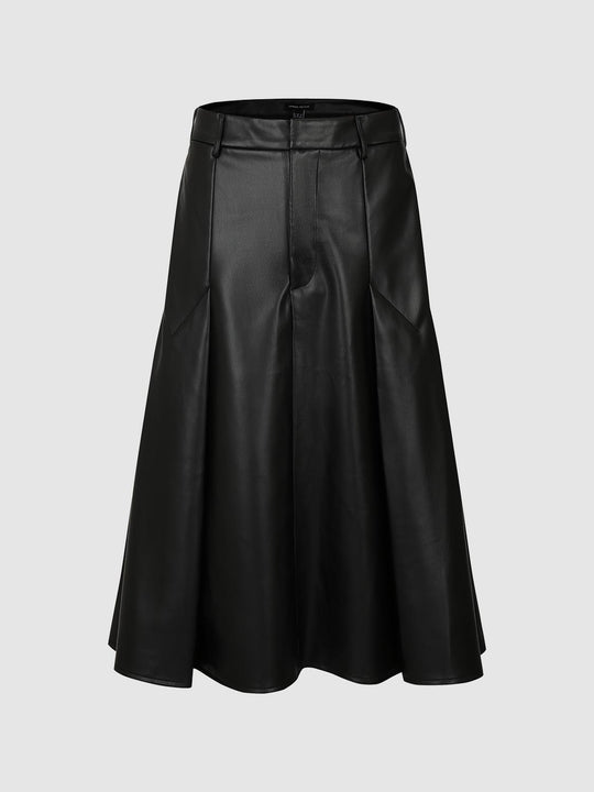 Pleated Vegan Leather A-Line Skirts