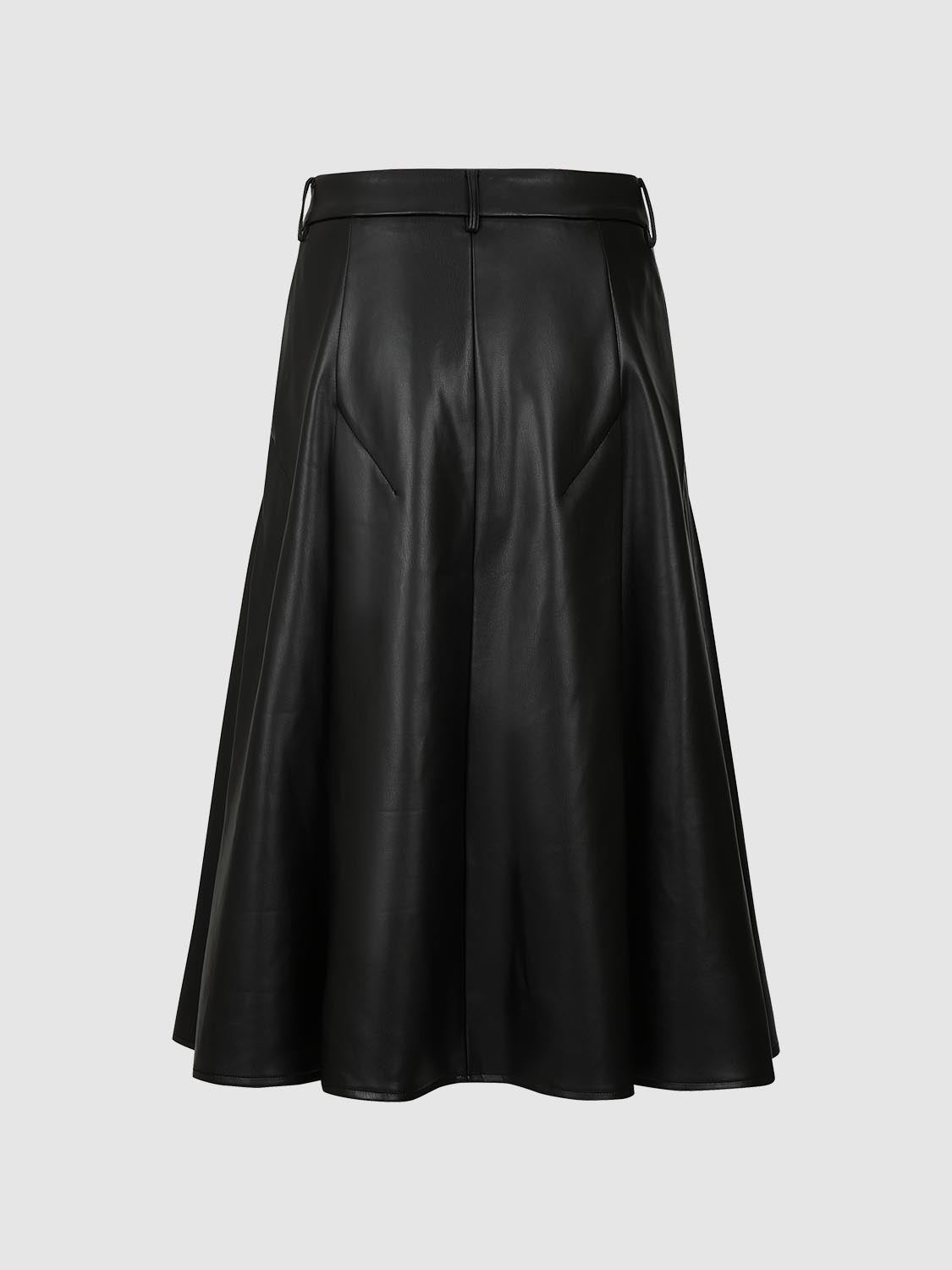 Pleated Vegan Leather A-Line Skirts