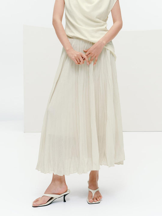 Pull On Shirring Detail A-Line Midi Skirts