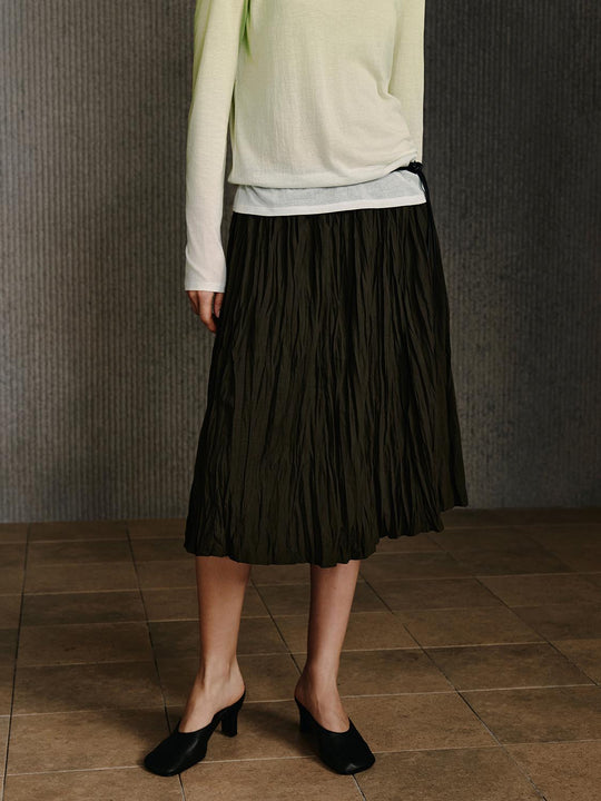 Polyester Viscose Elastane Blend Pleated Midi Skirt