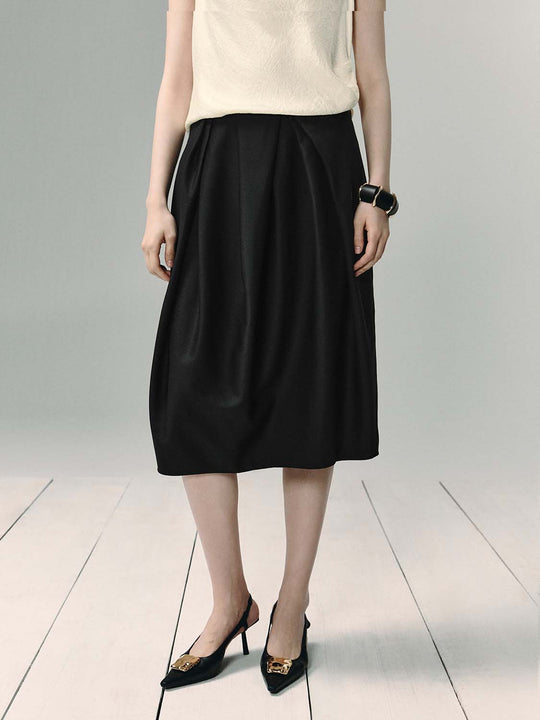 Wide Front Midi Pleat Skirt