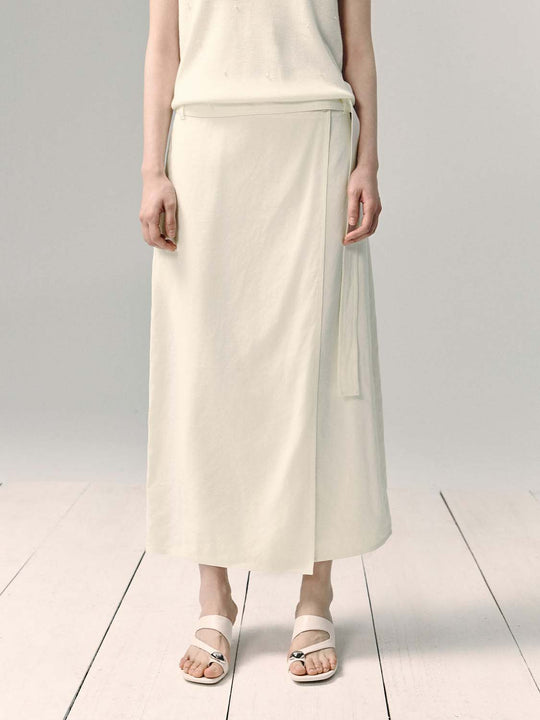 Wrap Side Tie Lightweight Linen Blend Skirt