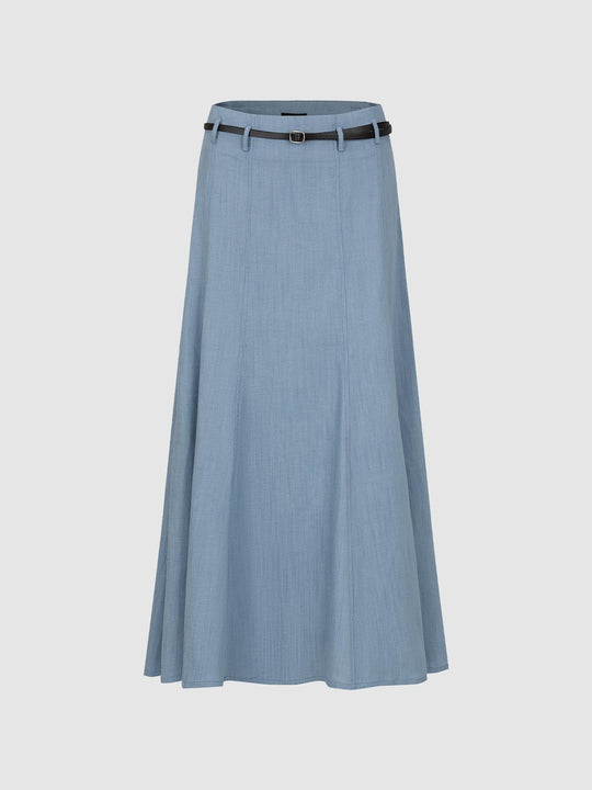 A-line Belted Slight Stretch Structured Skirt