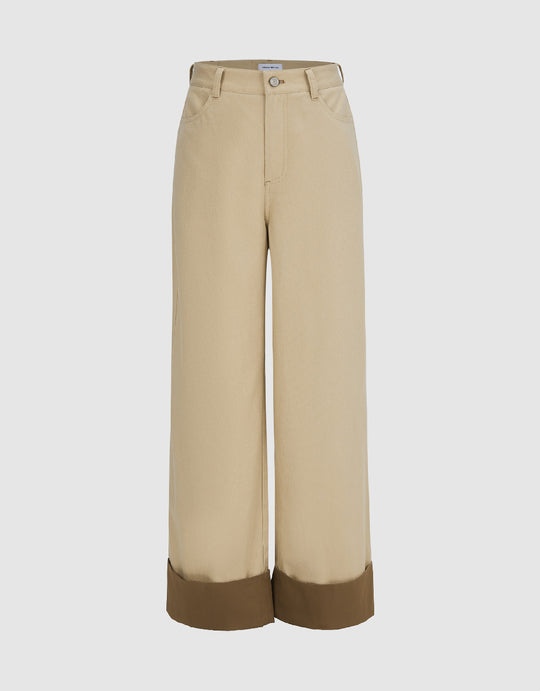 Rolled Up Hem Straight Pants