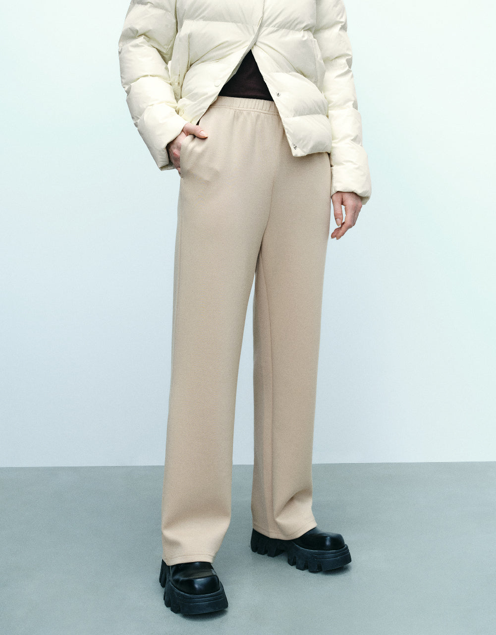 Elastic Waist Knitted Straight Pants