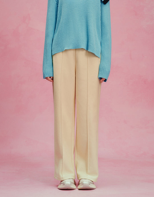 Elastic Waist Woolen Straight Pants