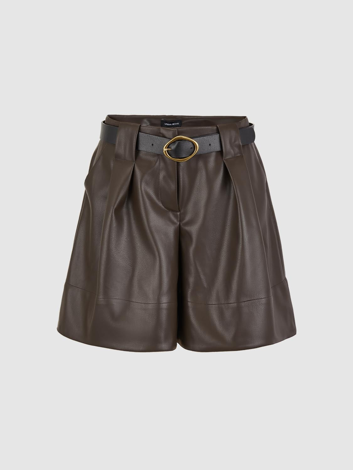 Vegan Leather Draped Wide-Leg Shorts