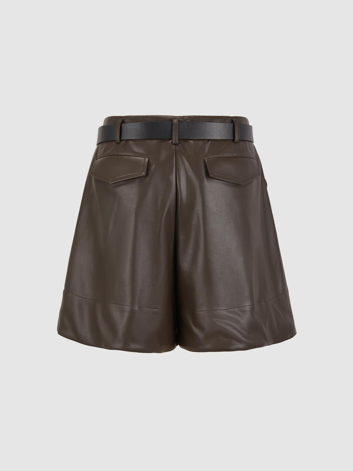 Vegan Leather Draped Wide-Leg Shorts