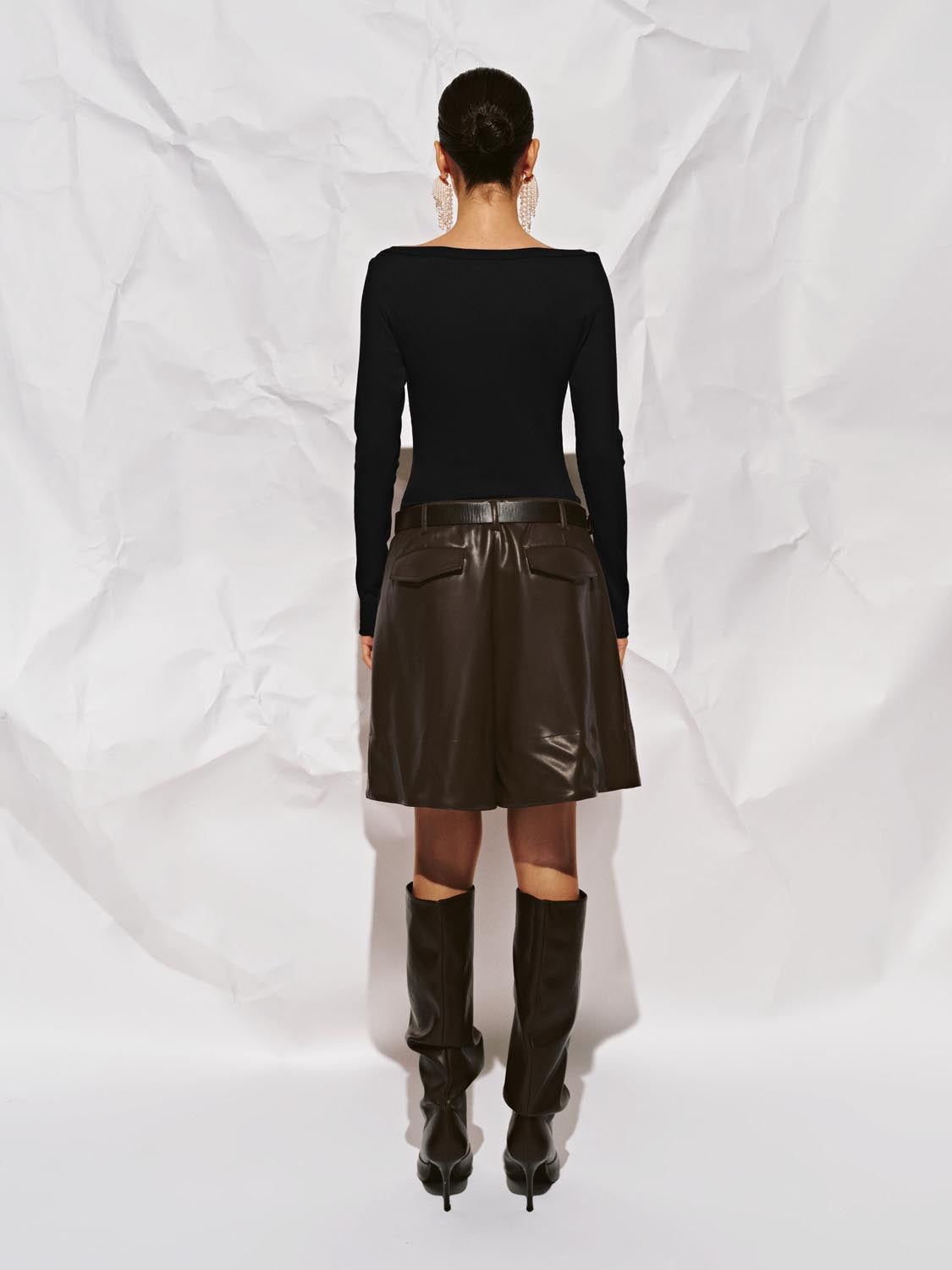 Vegan Leather Draped Wide-Leg Shorts