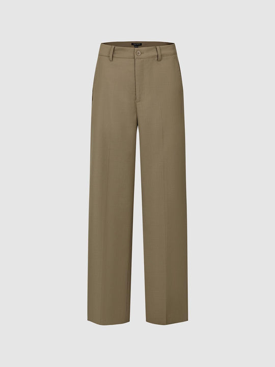 Button Fly High Waist Cotton Lining Wide-Leg Straight Pants