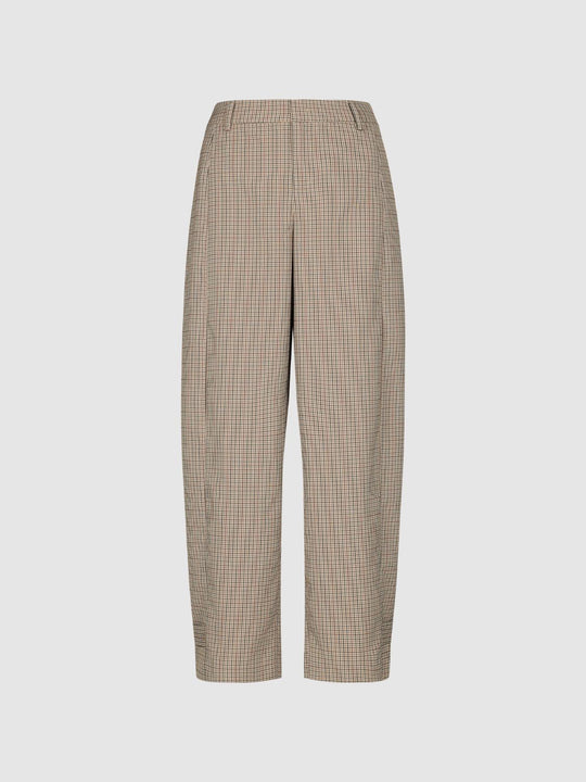 Mid-rise Plaid Tapered Pants
