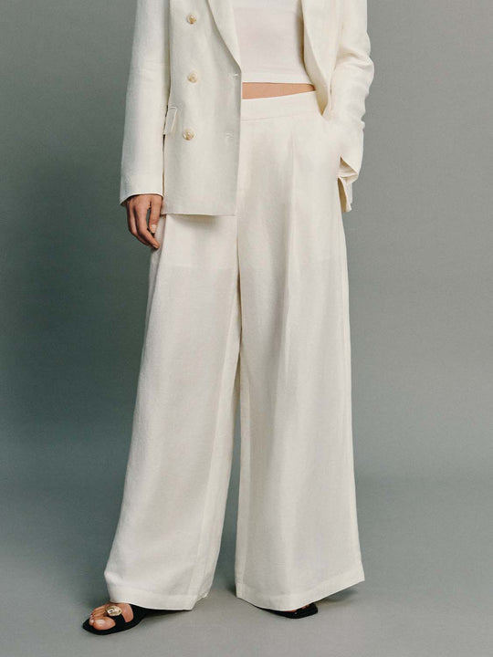 Mid-rise Wide-leg Thin Linen Blend Pants