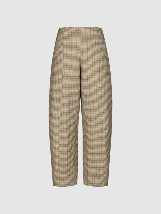 Checked Mid-rise Linen Blend Tapered Pants