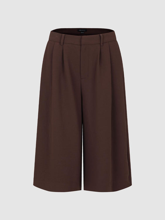 Pleated Mid-rise Wide-leg Capri Pants