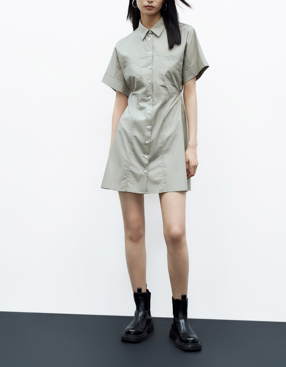 Lapel Straight Shirt Dress