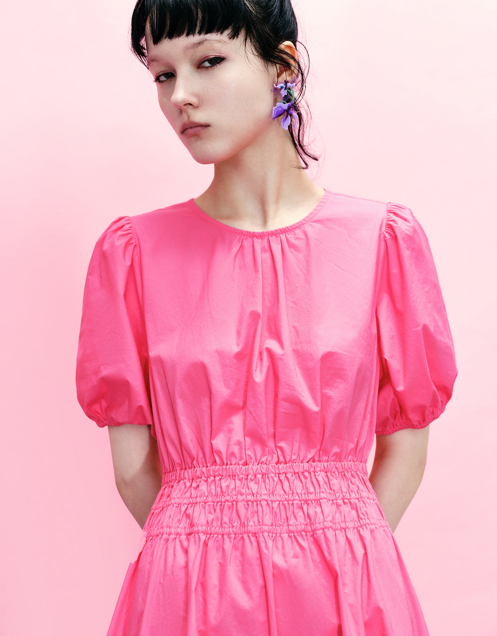 Crew Neck A-Line Shirt Dress