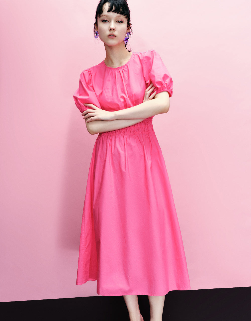 Crew Neck A-Line Shirt Dress