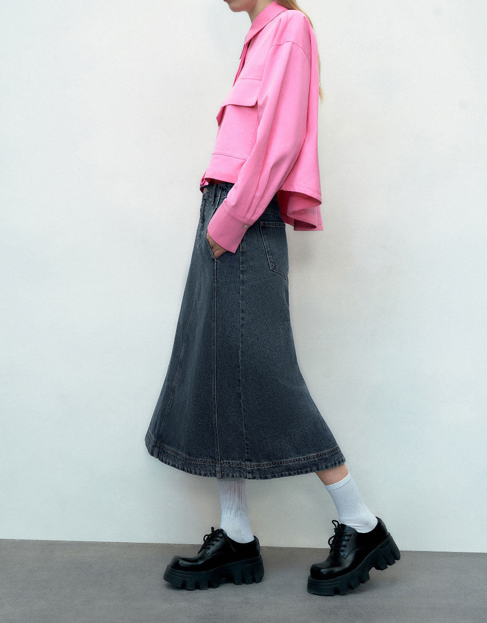 Midi A-Line Denim Skirt