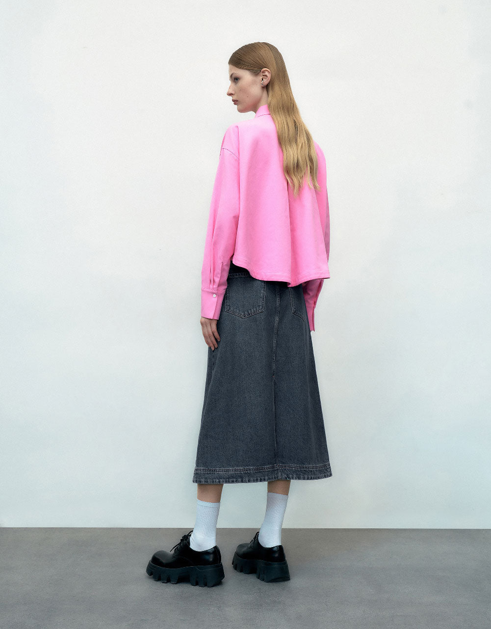 Midi A-Line Denim Skirt