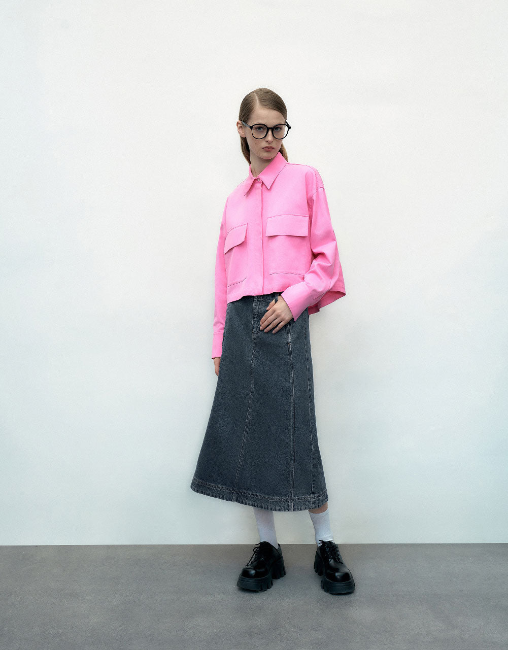 Midi A-Line Denim Skirt