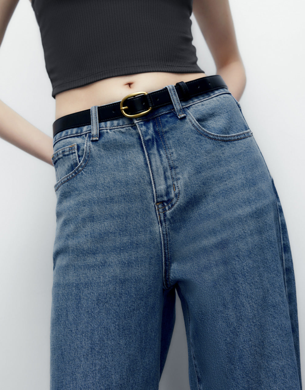 Mid-Waist Straight Jeans