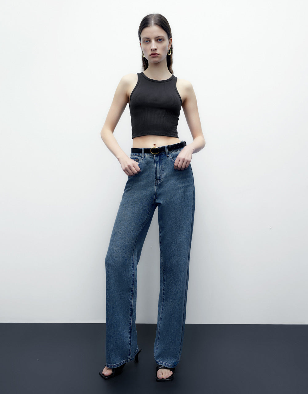 Mid-Waist Straight Jeans