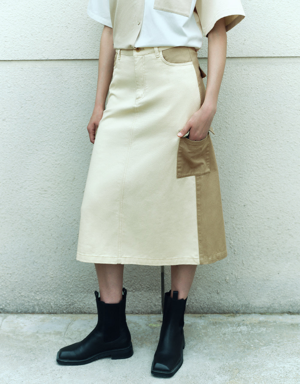 Two-Toned Maxi Denim Skirt