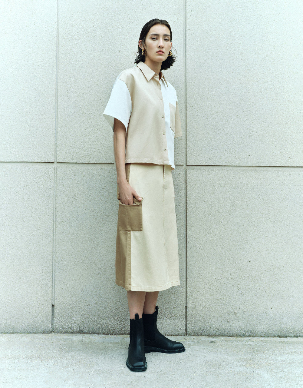 Two-Toned Maxi Denim Skirt