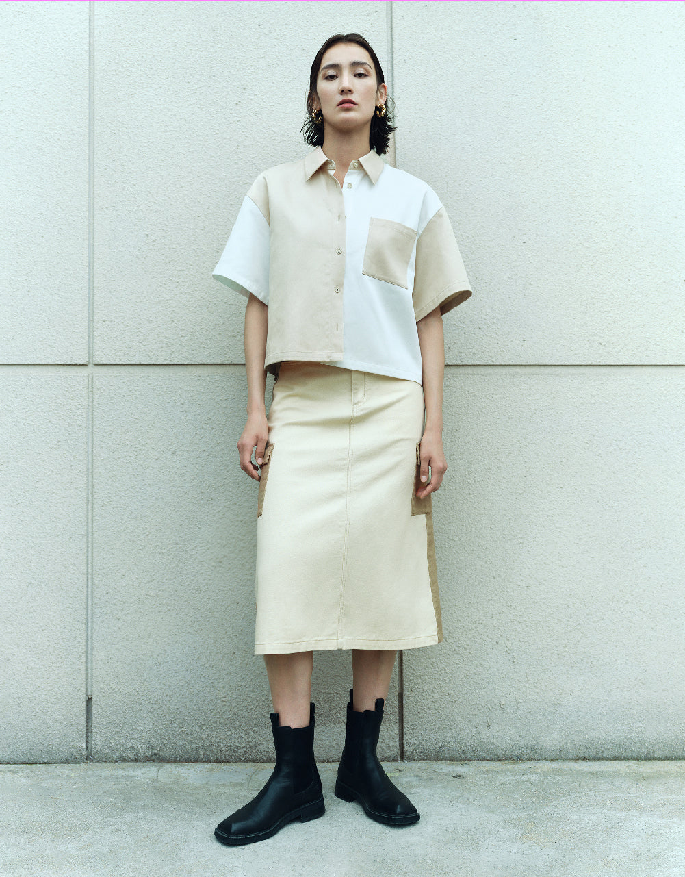 Two-Toned Maxi Denim Skirt