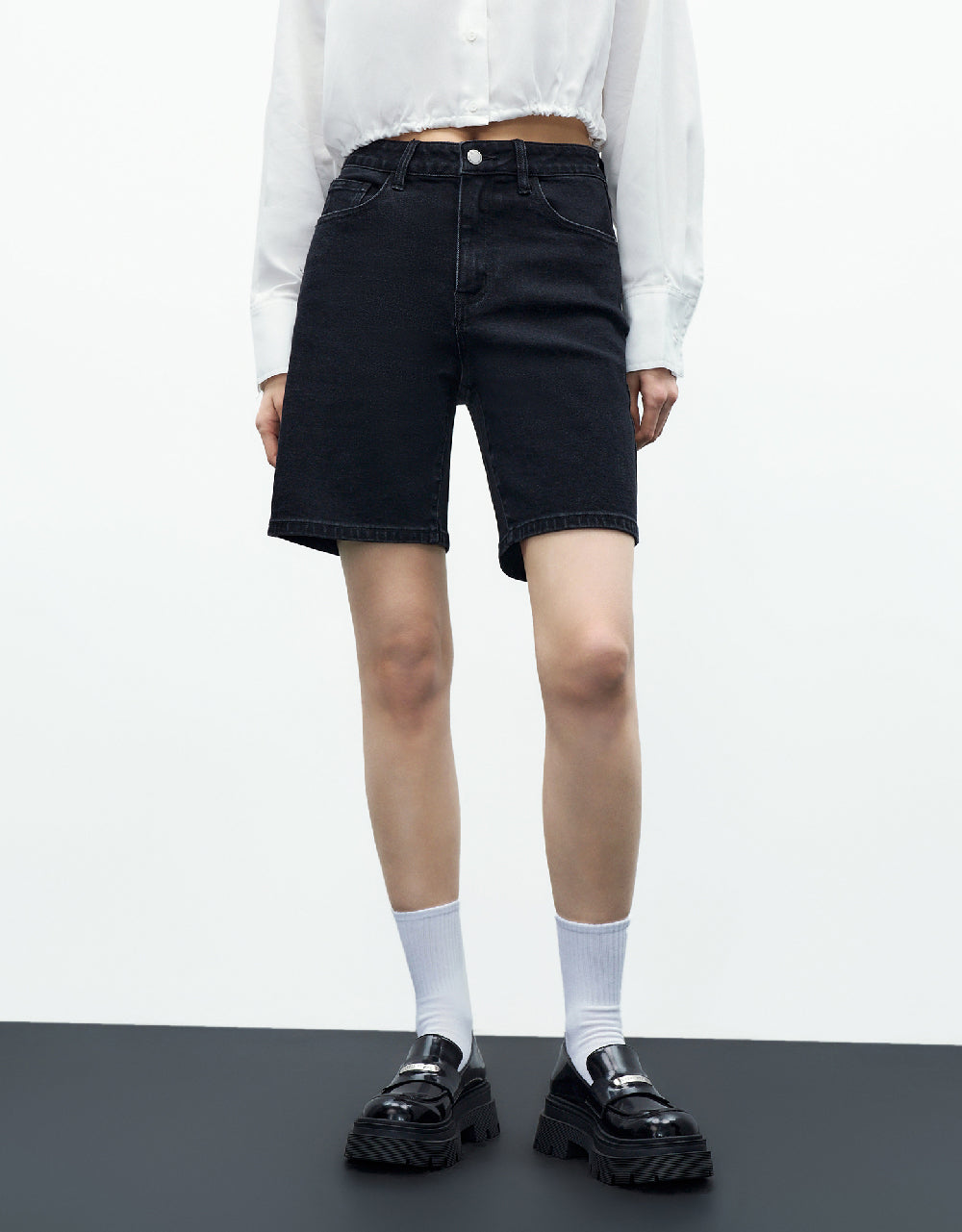 Mid-Waist Denim Shorts