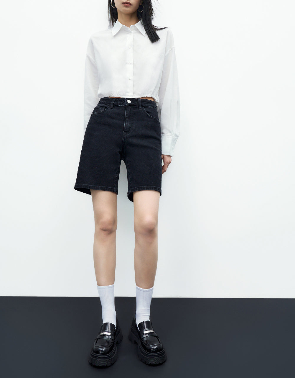 Mid-Waist Denim Shorts