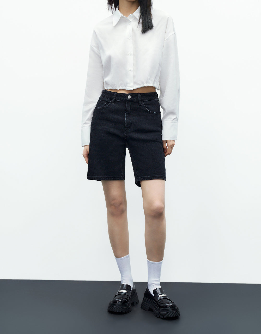 Mid-Waist Denim Shorts
