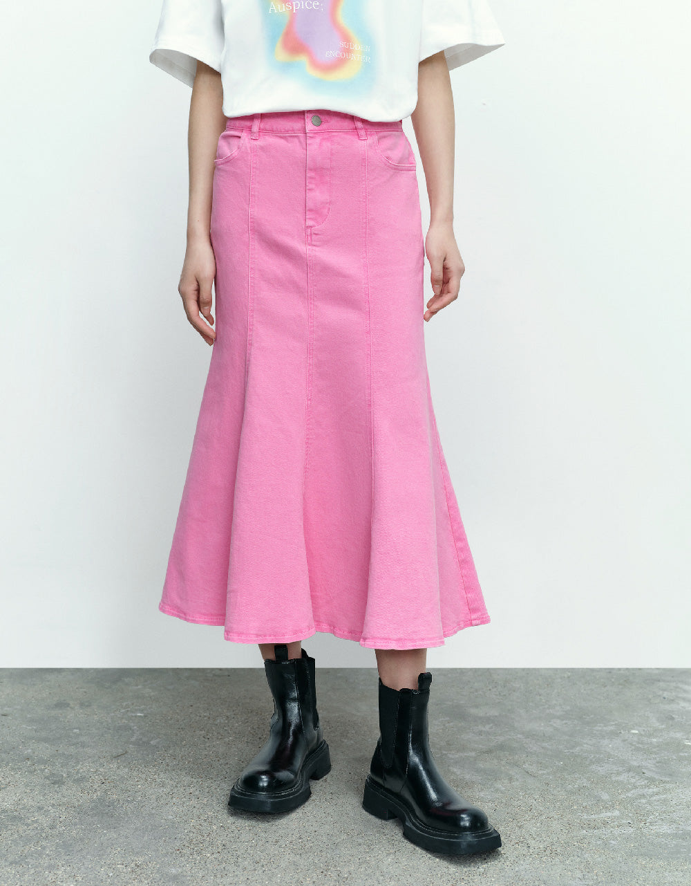 Midi Fishtail Denim Skirt