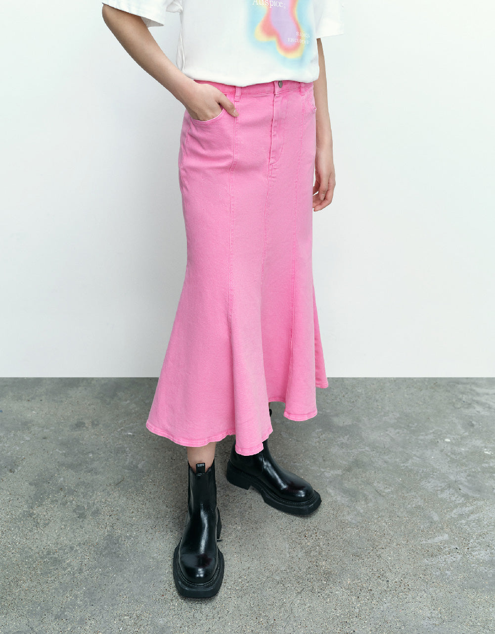 Midi Fishtail Denim Skirt