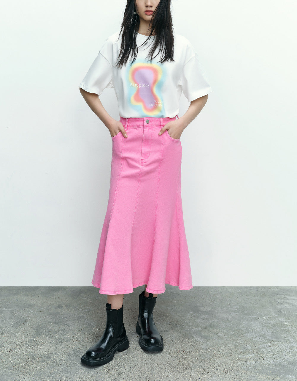 Midi Fishtail Denim Skirt