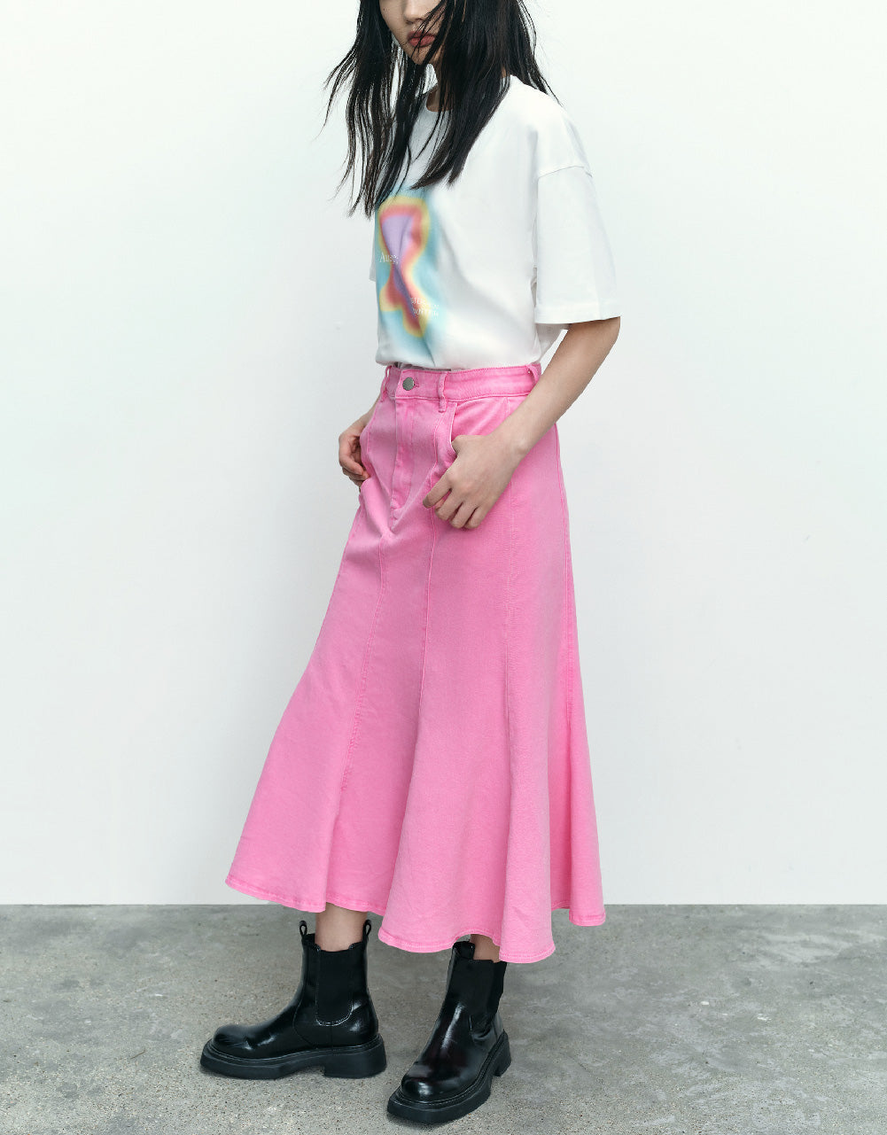 Midi Fishtail Denim Skirt