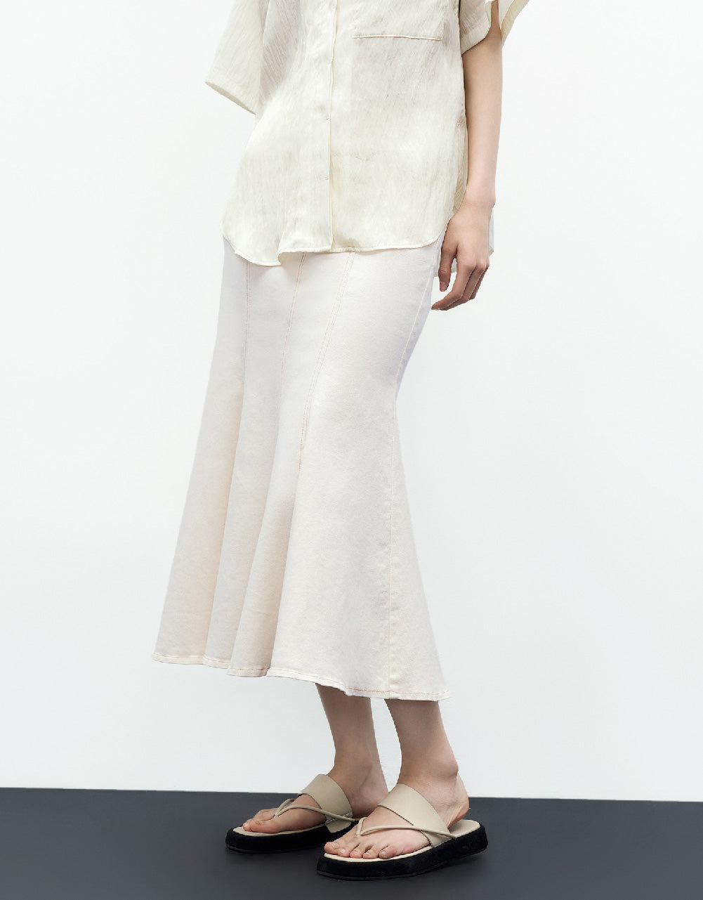 Midi Fishtail Denim Skirt