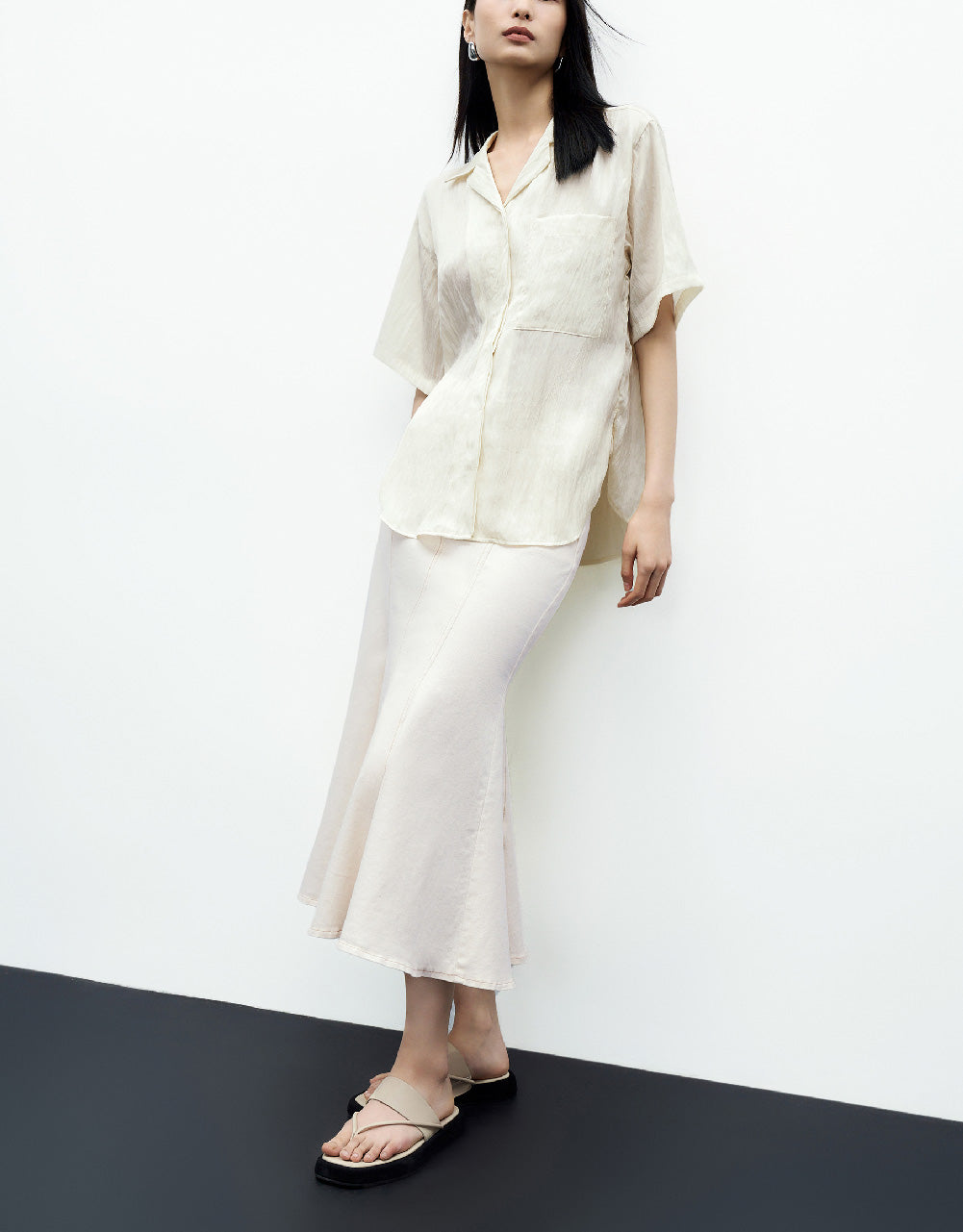 Midi Fishtail Denim Skirt