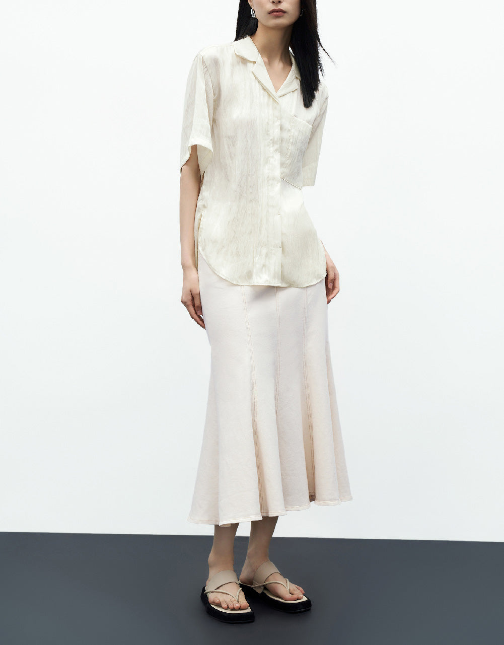 Midi Fishtail Denim Skirt