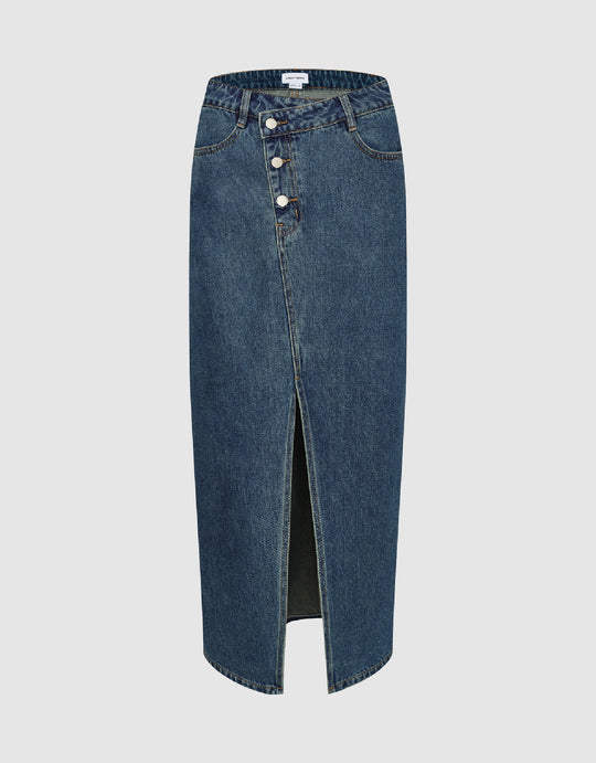 Split Hem A-Line Denim Skirt