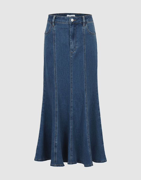 Midi A-Line Denim Skirt