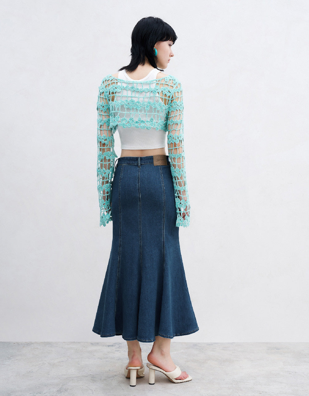 Midi A-Line Denim Skirt