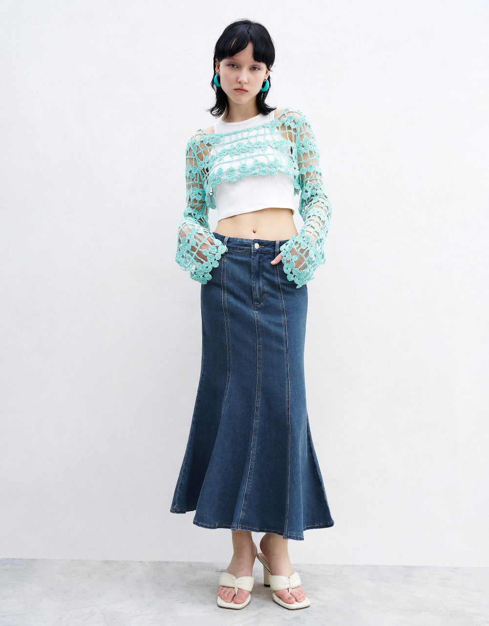 Midi A-Line Denim Skirt