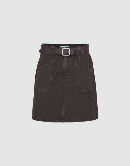 Mini A-Line Denim Skirt With Belt
